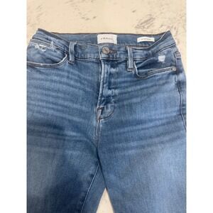 FRAME Le High Straight Jeans Westway Grind Blue Distressed Raw Hem. 27